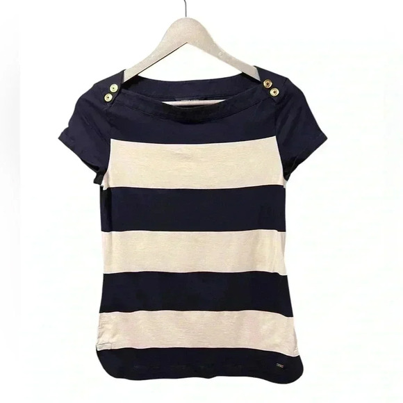 🟣Tommy Hilfiger Striped Navy and White Shirt – Size Small Petite - Picture 1 of 6